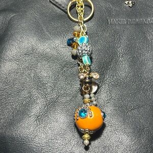 KB purse charm southwest, cowgirl, Aztec, desert, Gold Orange Beaded Keychain